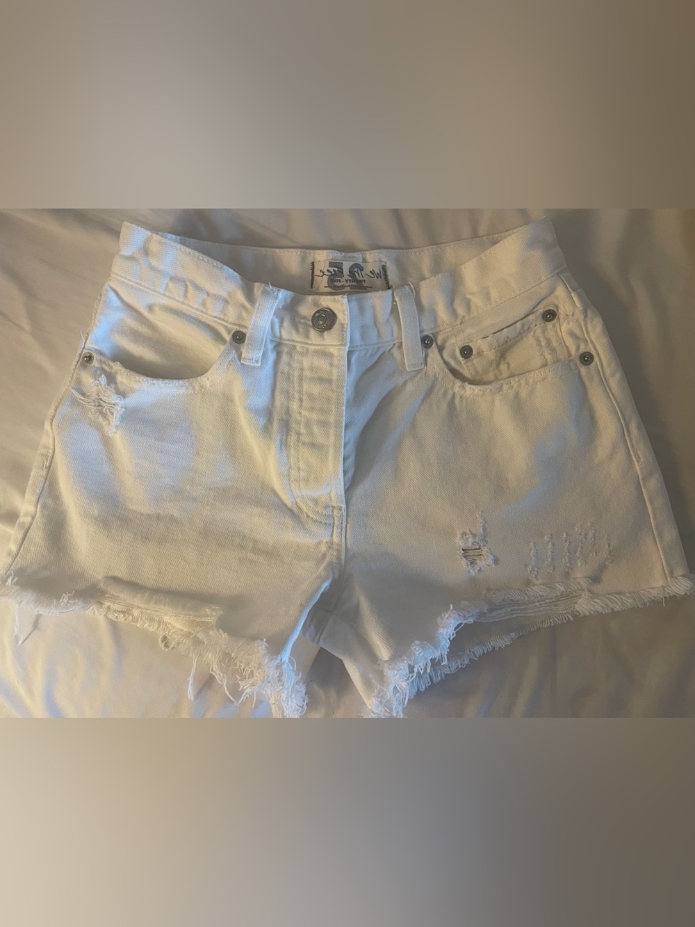 We The Free White Distressed Denim Cutoff Shorts
